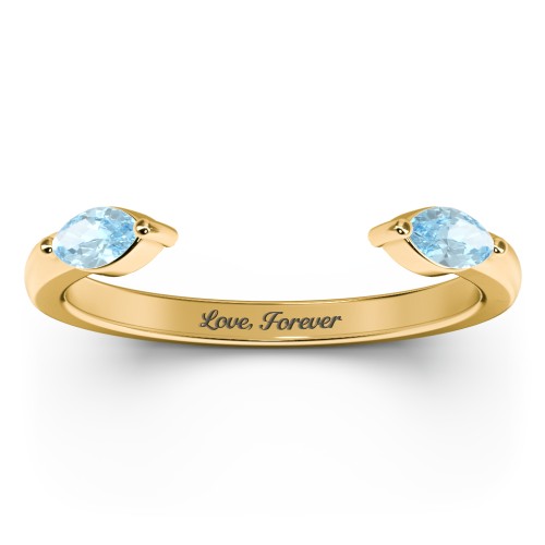 Marquise Birthstone Open Cuff Ring – 18K Gold Plated Silver with Blue Topaz
