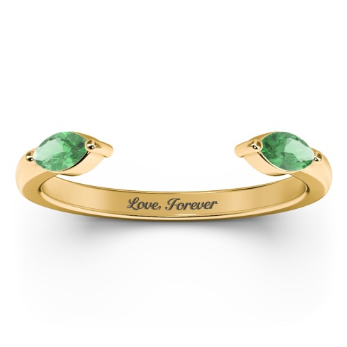 Marquise Birthstone Open Cuff Ring – 18K Gold Plated Silver with Emerald