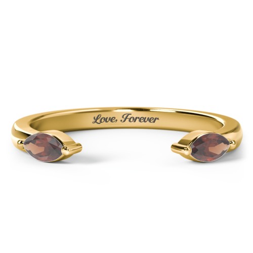 Marquise Birthstone Open Cuff Ring – 18K Gold Plated Silver with Garnet