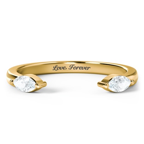 Marquise Birthstone Open Cuff Ring – 18K Gold Plated Silver with Aquamarine