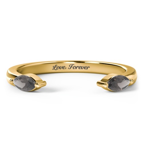 Marquise Birthstone Open Cuff Ring – 18K Gold Plated Silver with Smokey Quartz