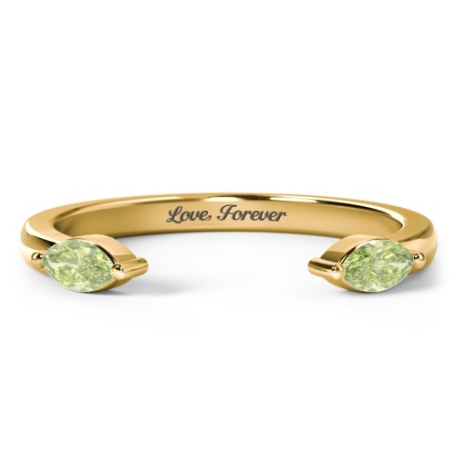 Marquise Birthstone Open Cuff Ring – 18K Gold Plated Silver with Peridot