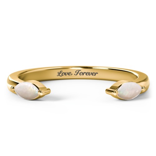 Marquise Birthstone Open Cuff Ring – 18K Gold Plated Silver with Opal