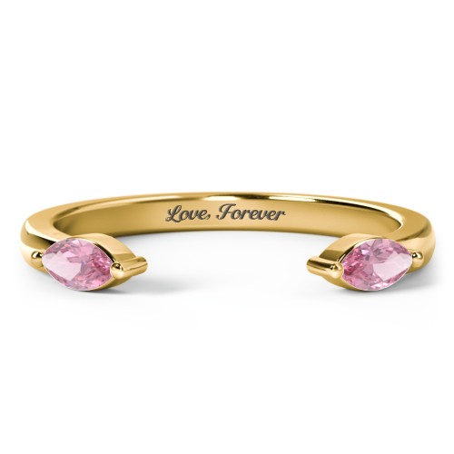 Marquise Birthstone Open Cuff Ring – 18K Gold Plated Silver with Pink Tourmaline
