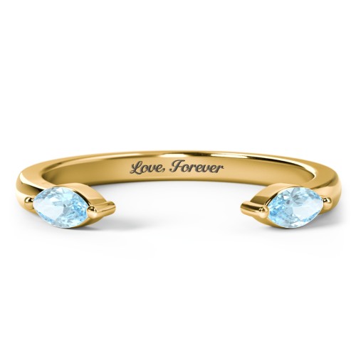 Marquise Birthstone Open Cuff Ring – 18K Gold Plated Silver with Blue Topaz