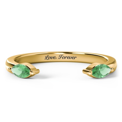 Marquise Birthstone Open Cuff Ring – 18K Gold Plated Silver with Emerald