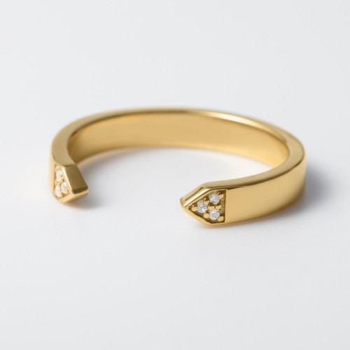 Geometric Birthstone Open Cuff Ring – 18K Gold Plated Silver with White Premium Zirconia