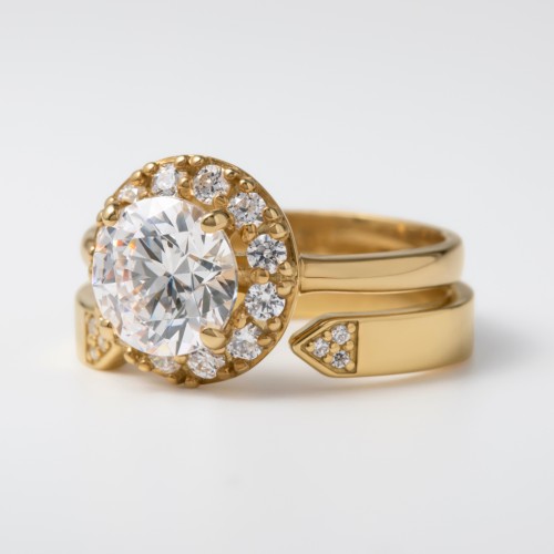 Geometric Birthstone Open Cuff Ring – 18K Gold Plated Silver with White Premium Zirconia