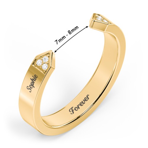 Geometric Birthstone Open Cuff Ring – 18K Gold Plated Silver with White Premium Zirconia