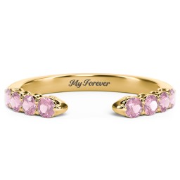 Round Birthstone Open Cuff Ring in 9K Solid Yellow Gold with Pink Tourmaline