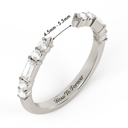 Baguette & Round Accent Open Cuff Ring – 9kt White Gold with Cubic Zirconia