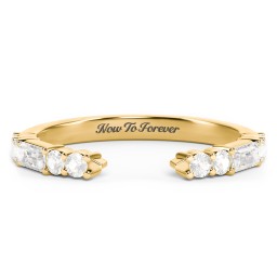 Baguette & Round Accent Open Cuff Ring in 9K Solid Yellow Gold with Cubic Zirconia