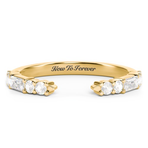 Baguette & Round Accent Open Cuff Ring – 9kt Yellow Gold with Cubic Zirconia