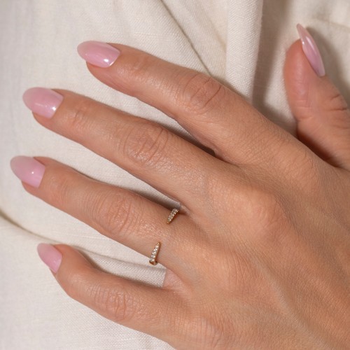 Tapered Accent Open Cuff Ring – 18K Gold Plated Silver with White Premium Zirconia
