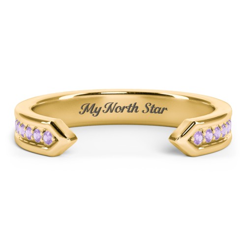 Wide Pavé Open Cuff Ring – 18K Gold Plated Silver with Amethyst Premium Zirconia