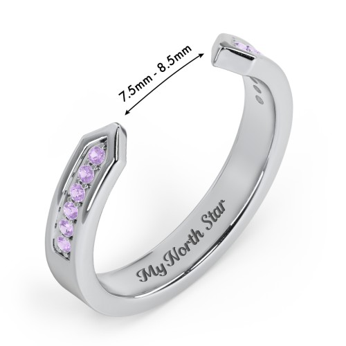 Wide Pavé Open Cuff Ring – Sterling Silver with Amethyst Premium Zirconia
