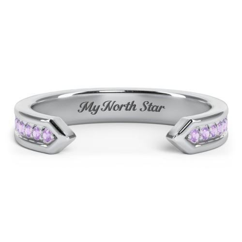 Wide Pavé Open Cuff Ring – Sterling Silver with Amethyst Premium Zirconia
