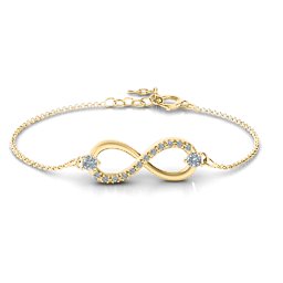 Double Stone Infinity Accent Bracelet in 18K Gold Plated Silver with Diamond