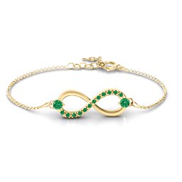 Double Stone Infinity Accent Bracelet in 18K Gold Plated Silver with Emerald and Green Premium Zirconia