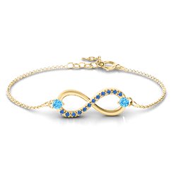Double Stone Infinity Accent Bracelet in 18K Gold Plated Silver with Blue Topaz and Fancy Blue Premium Zirconia