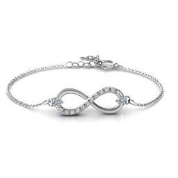 Double Stone Infinity Accent Bracelet in 925 Sterling Silver with Cubic Zirconia and White Premium Zirconia