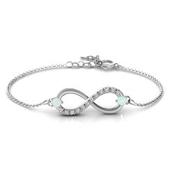 Double Stone Infinity Accent Bracelet in 925 Sterling Silver with Opal and White Premium Zirconia