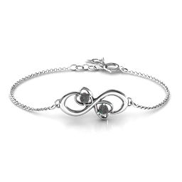 Duo of Hearts and Stones Infinity Bracelet in 925 Sterling Silver