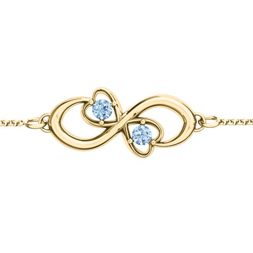 Duo of Hearts and Stones Infinity Bracelet – 18K Gold Plated Silver with Aquamarine