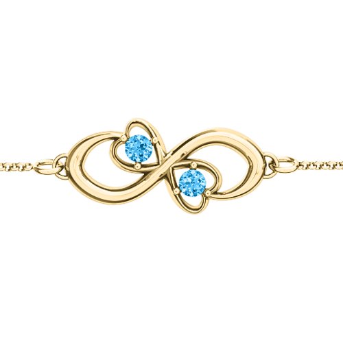 Duo of Hearts and Stones Infinity Bracelet – 18K Gold Plated Silver with Blue Topaz