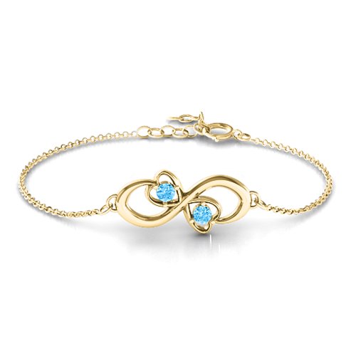 Duo of Hearts and Stones Infinity Bracelet – 18K Gold Plated Silver with Blue Topaz
