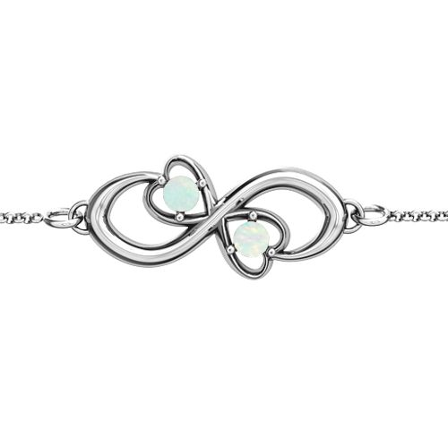 Duo of Hearts and Stones Infinity Bracelet – Sterling Silver with Opal