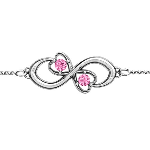 Duo of Hearts and Stones Infinity Bracelet – Sterling Silver with Pink Tourmaline