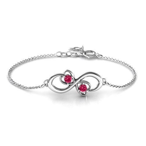 Duo of Hearts and Stones Infinity Bracelet – Sterling Silver with Ruby
