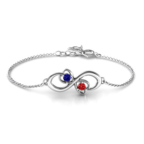 Duo of Hearts and Stones Infinity Bracelet – Sterling Silver with Blue Sapphire and Garnet