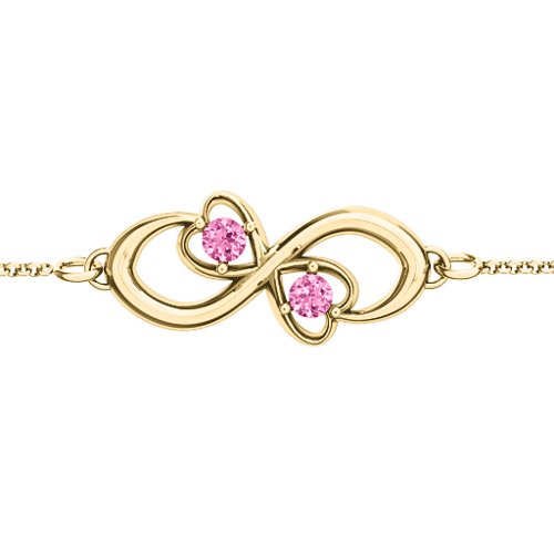 Duo of Hearts and Stones Infinity Bracelet – 9kt Yellow Gold with Pink Tourmaline
