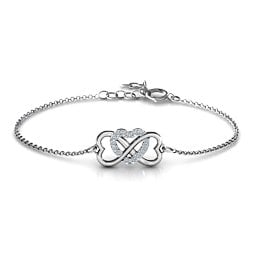 Triple Heart Infinity Bracelet in 925 Sterling Silver with Diamond