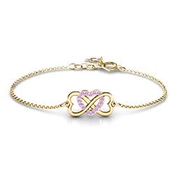 Triple Heart Infinity Bracelet in 9K Solid Yellow Gold with Amethyst Premium Zirconia