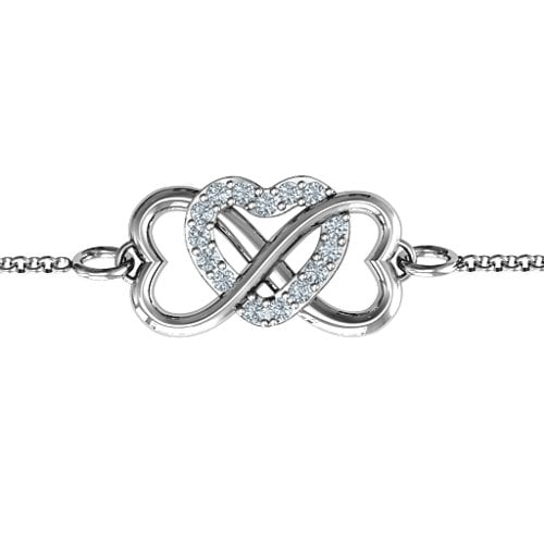 Triple Heart Infinity Bracelet – Sterling Silver with Diamond