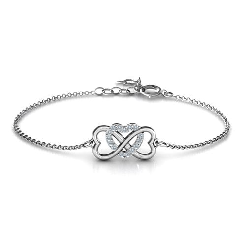 Triple Heart Infinity Bracelet – Sterling Silver with Diamond