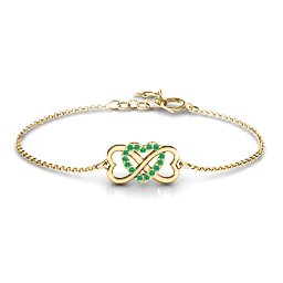 Triple Heart Infinity Bracelet in 18K Gold Plated Silver with Green Premium Zirconia