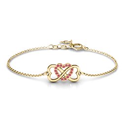 Triple Heart Infinity Bracelet in 18K Gold Plated Silver with Red Premium Zirconia