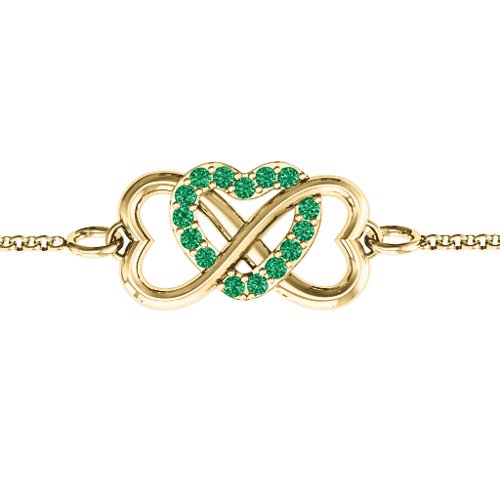 Triple Heart Infinity Bracelet – 18K Gold Plated Silver with Green Premium Zirconia