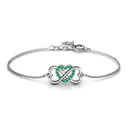 Triple Heart Infinity Bracelet in 925 Sterling Silver with Green Premium Zirconia