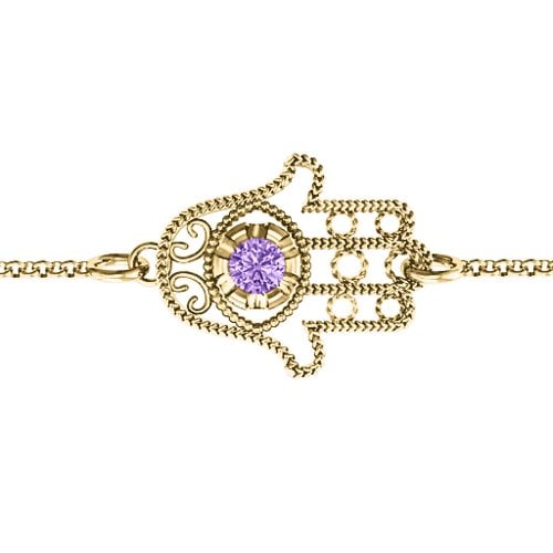 Horizontal Hamsa Bracelet – 9kt Yellow Gold with Amethyst