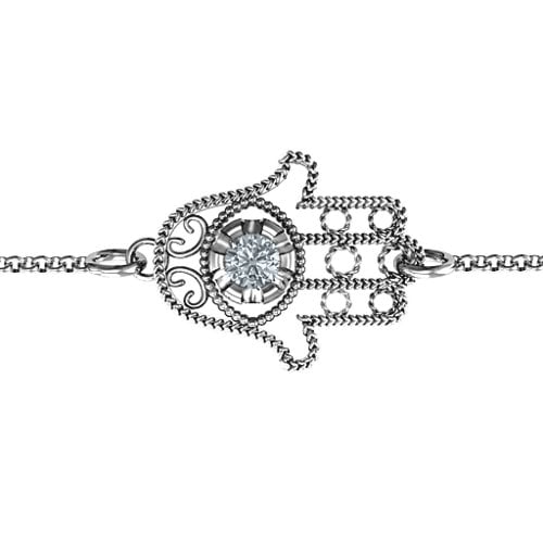 Horizontal Hamsa Bracelet – Sterling Silver with Diamond