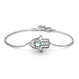 Horizontal Hamsa Bracelet in 925 Sterling Silver with Opal