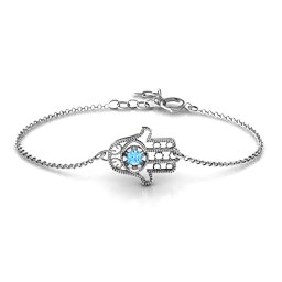 Horizontal Hamsa Bracelet in 925 Sterling Silver with Blue Topaz