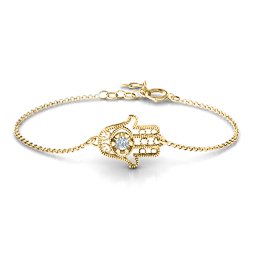 Horizontal Hamsa Bracelet in 9K Solid Yellow Gold with Cubic Zirconia