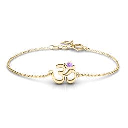 Om - Sound of Universe Bracelet with Round Stone in 9K Solid Yellow Gold with Amethyst