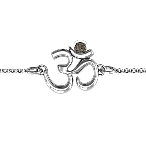 Om - Sound of Universe Bracelet with Round Stone – Sterling Silver with Smokey Quartz